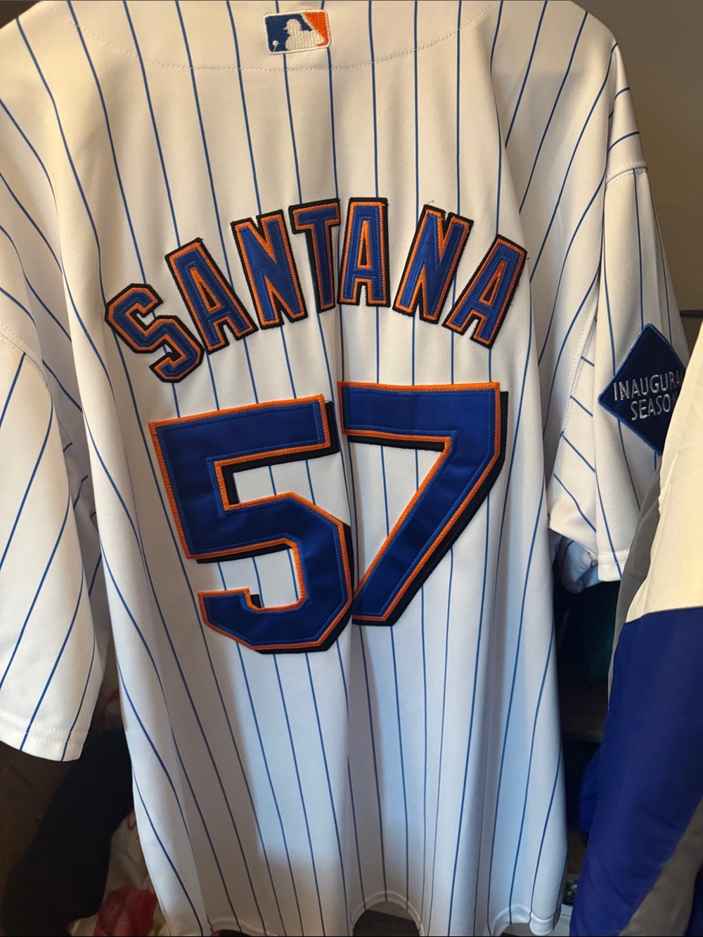 Majestic White Pinstripe Mets Jersey with Royal & Orange Accents - Picture 4 of 5